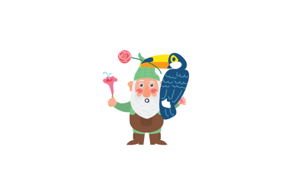 Gnomes and Birf Flowers Svg for Modern Graphics