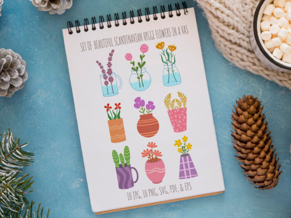 Set of Beautiful Flat Flowers in a Vase Graphics & Illustrations